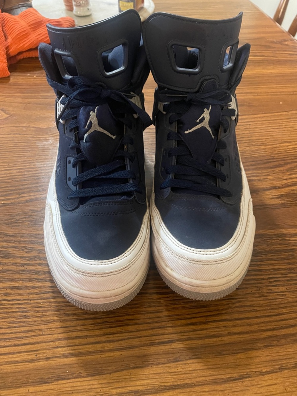 Jordan Spizike Midnight Navy and White High Top Sneakers